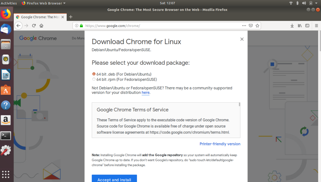 Google Chrome Accept & Install on Ubuntu