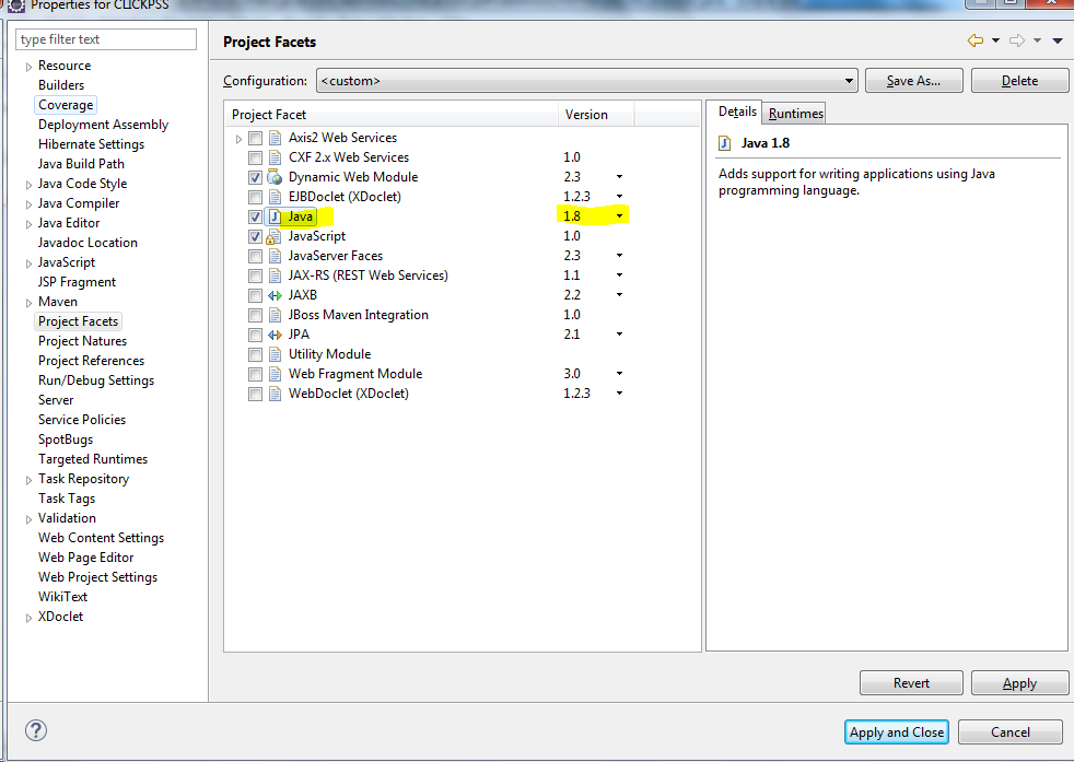 Java compiler level does not match the version of the installed Java project facet