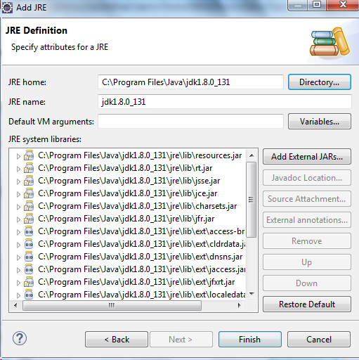 Add JRE - JRE Definition Path Eclipse