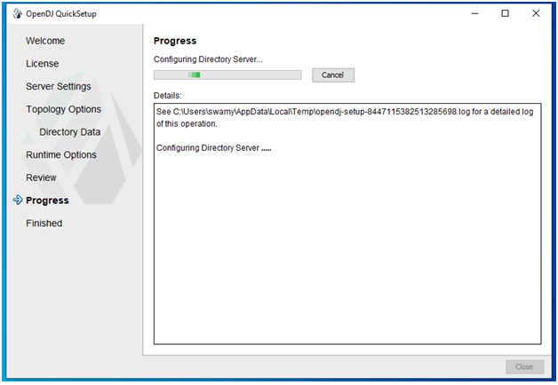 OpenDJ Installation Progress
