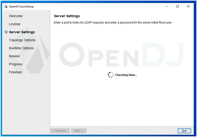 OpenDJ Installation Server Settings Status