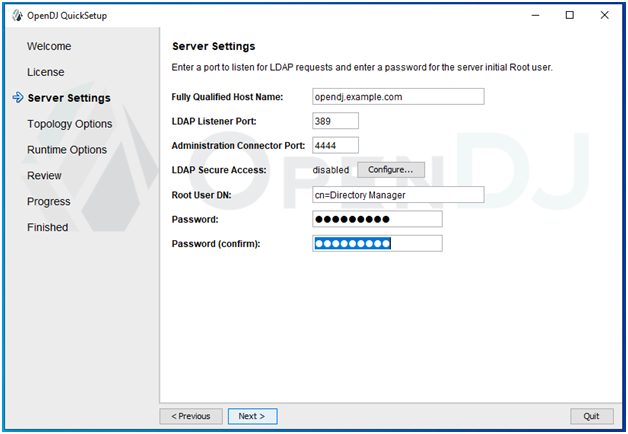 OpenDJ Installation Server Settings