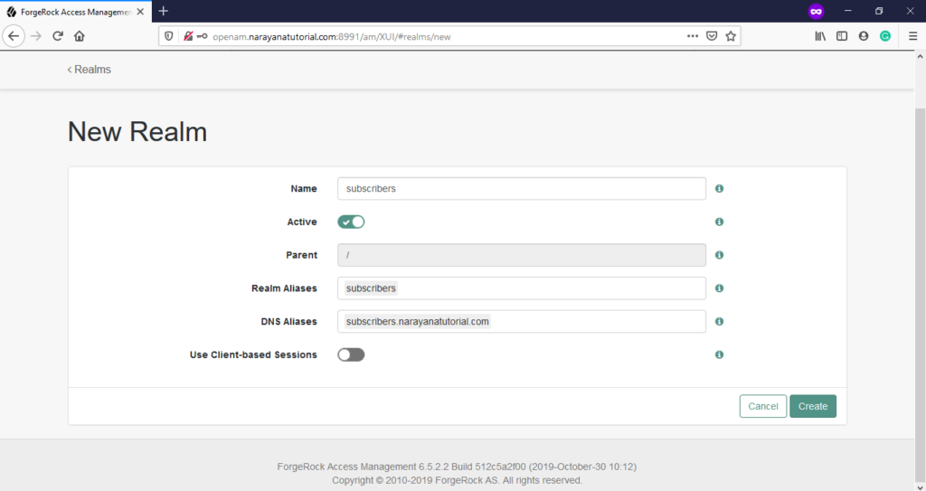 OpenAM Create Realm Form Fill