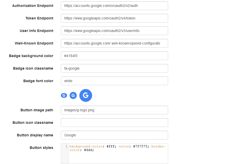 OpenIDM Google OAuth Configuration Urls