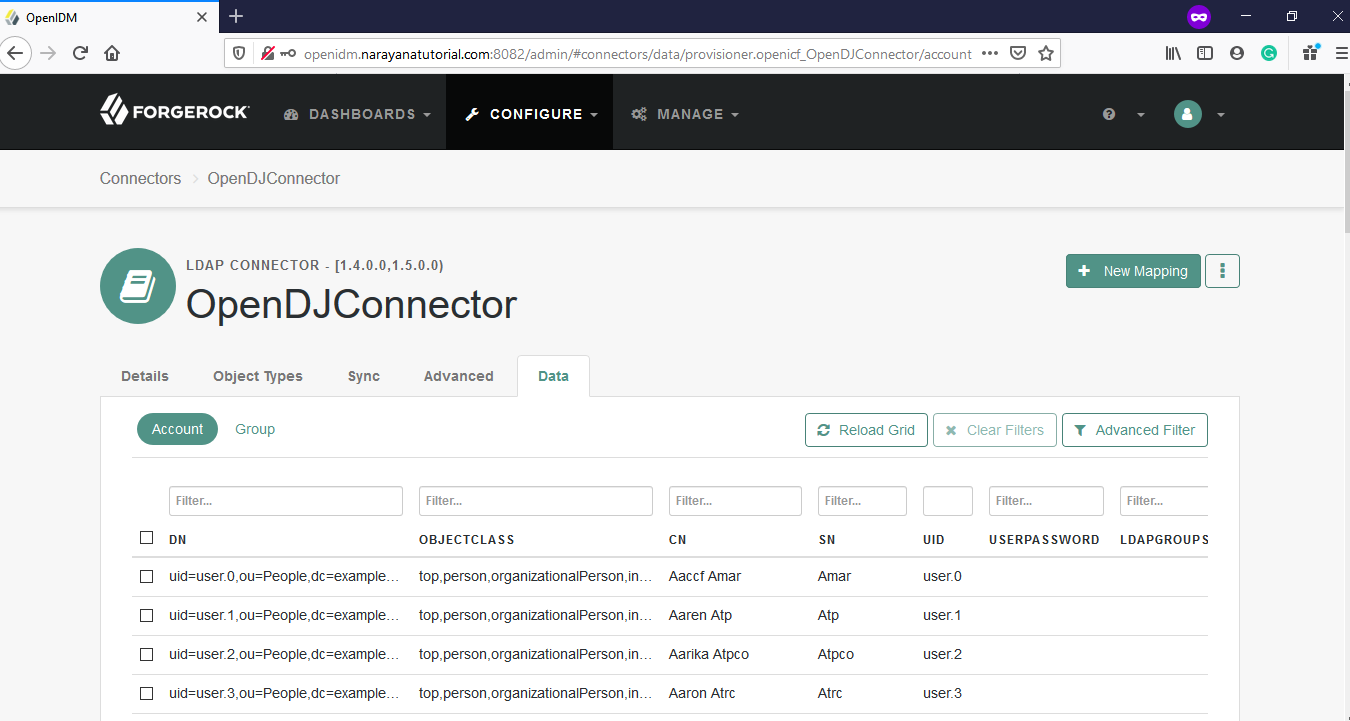 OpenIDM New Connector OpenDJ Configuration Successful