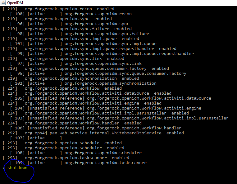 OpenIDM Shutdown OSGi Console