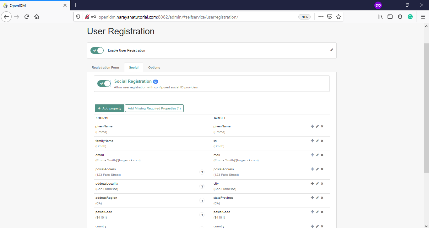 OpenIDM User Social Registration Enabled