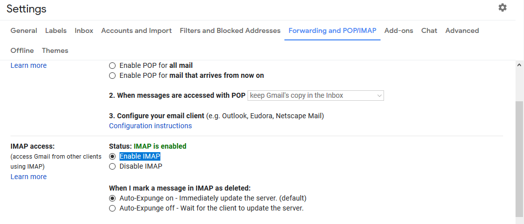 gmail pop3 settings thunderbird