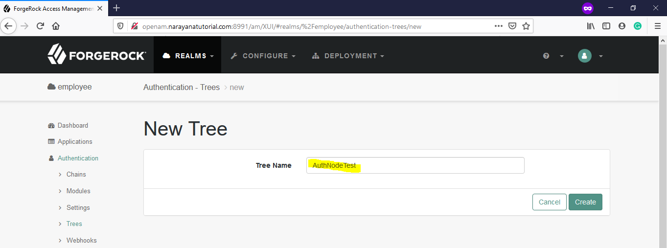 OpenAM-Tree-Name-Create